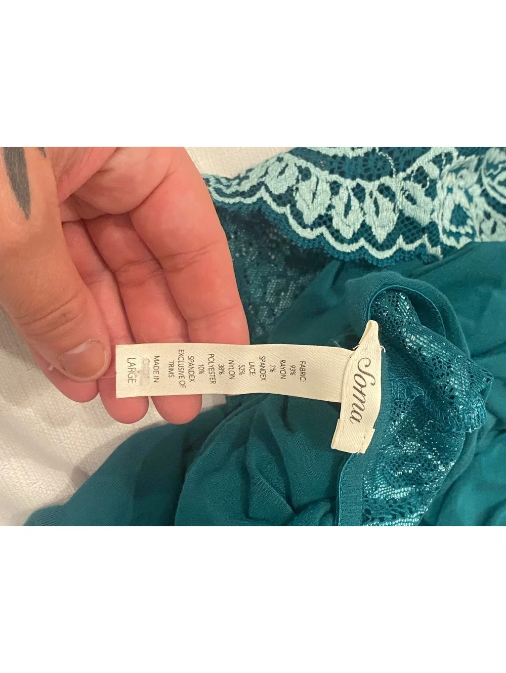 Soma Teal Lace Trim Nightgown Size Large